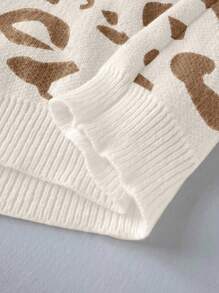 Flirla 宽松休闲百搭豹纹露肩性感针织套头衫，适合秋冬季穿着 - 彩色 - 查看 4