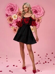 SHEIN Clasi Women Romantic Valentine's Day Spaghetti Strap Short Dress - Black - View 3