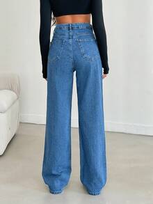 Cottnline Denim Pants Solid Color Simple Fashionable Daily Casual - Blue - View 2