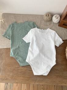 SHEIN 2 stuks/set babymeisje schattige gebreide romperset met korte mouwen
