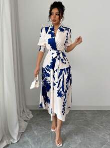 Chiquease Rochie lungă elegantă cu decolteu în V cu imprimeu floral