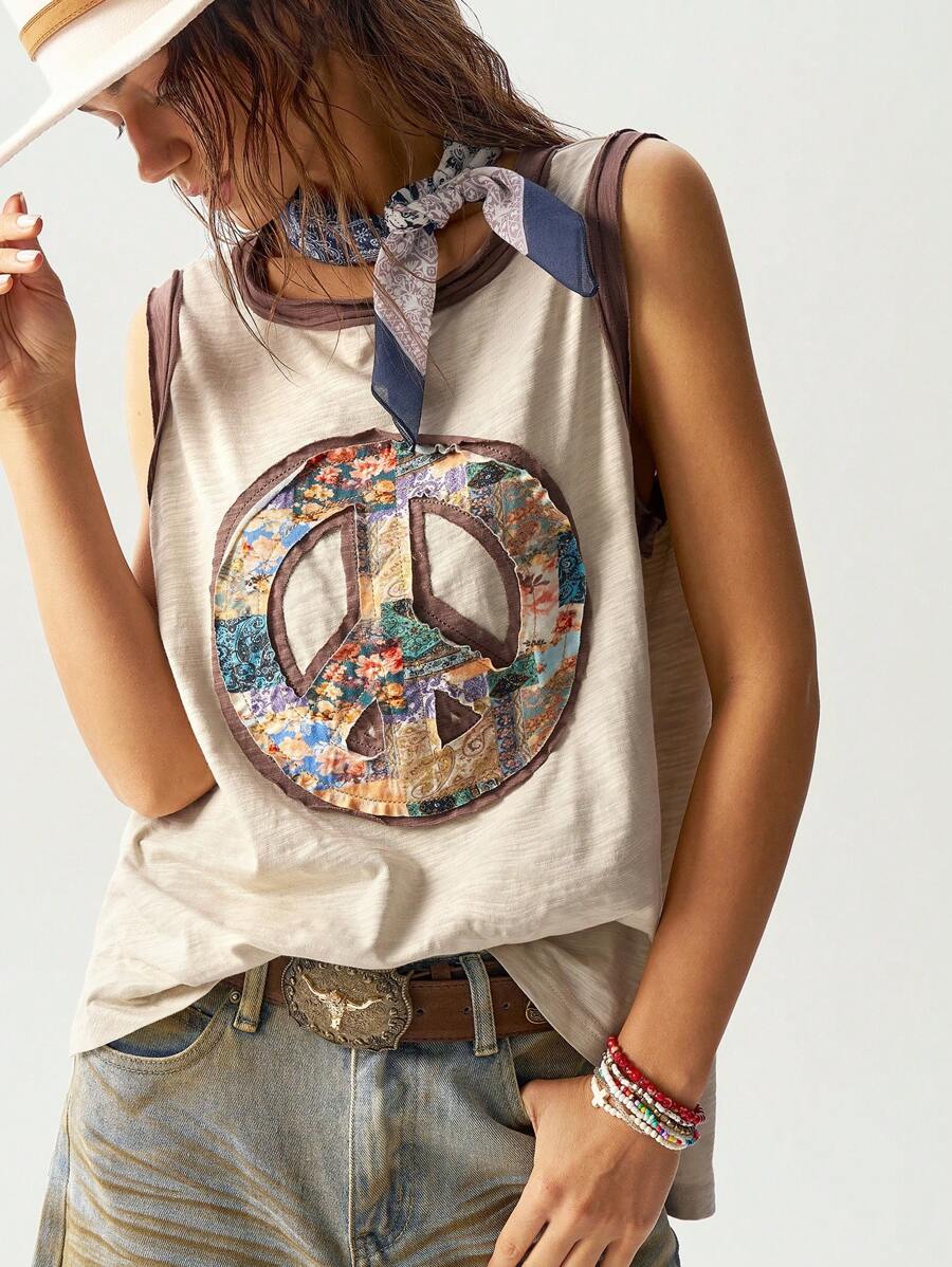 Bohemela BOHO 波西米亚风针织圆领宽松女式休闲背心，简约时尚，适合日常穿着 - 米色 - 查看 1