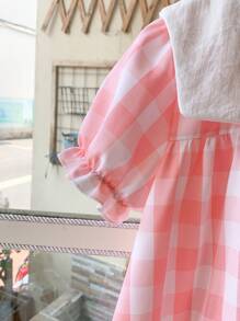 SHEIN Young Girls Loose Fit Pink Woven Dress With Lapel, Elegant French Style, Spring/Summer - Multicolor - View 3