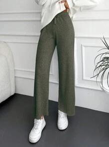 EURMUSE Casual Versatile Solid Color Bow Decor Straight Leg Pants - Khaki - View 6