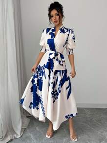 Chiquease Rochie lungă elegantă cu decolteu în V cu imprimeu floral