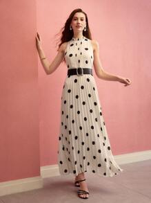 MOTF PREMIUM WOMEN POLKA DOT PRINT PLEATED LONG DRESS,SPRING/SUMMER - Multicolor - View 3