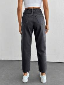 EURMUSE High Waist Slant Pocket Mom Fit Jeans - Black - View 2