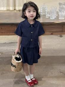 Dazy Kids Young Girls Denim Outfit - Blue - View 4