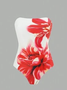 Women's Sexy & Elegant Floral Print Halter One-Piece Swimsuit, Slimming Beach Outfit For Summer Beach Vacation
