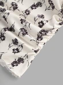 SHEIN Girlism Teenager Mädchen Sommer Urlaub Lässig Aprikose & Schwarz Blume Muster Spitze Plissee Schleife Ärmelloses Top