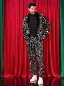 Manfinity AFTRDRK Black Base With Silver Sequin Men Suit Jacket And Pants Set