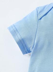 2件套男婴卡通动物老虎印花口袋装饰撞色连体衣，适合日常休闲穿着或外出活动 - 彩色 - 查看 5