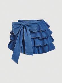 SHEIN MOD Women's Short Denim Skirt With Side Bow Decor