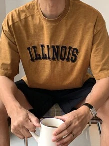 DAZY 夏季男士黄色字母刺绣短袖T恤 - 黃色 - 查看 4