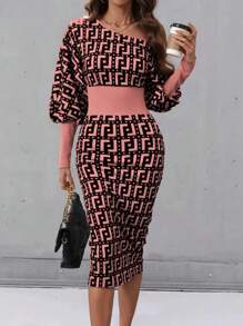 SHEIN Clasi Women's Shoulder Splice Design Dress - Dusty Pink - View 6