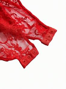 SHEIN Body de manga larga con cuello redondo y encaje rojo para embarazadas, traje ajustado apto para sesión de fotos
