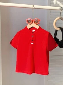 Camisa polo de manga corta de unicolor cómoda para niños pequeños, adecuada para primavera y verano, ideal para uso casual, al aire libre, escuela, estilo callejero, fiestas, alto costo-rendimiento