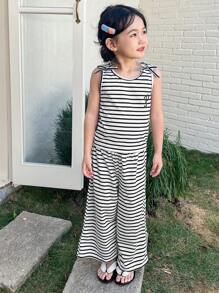 DAZY 2pcs/Set Pakaian Bergaris untuk Anak Perempuan, Musim Gugur - Putih - View 2