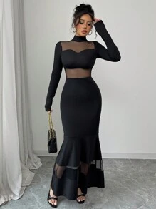 Rafferiza Đầm ôm body tay dài lưới xuyên thấu gợi cảm, dáng ôm - màu đen - Xem 5