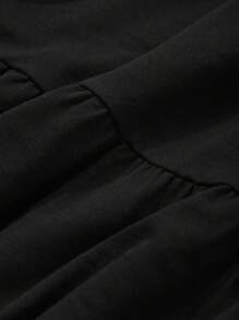 DAZY Women's Solid Color Round Neck Patchwork Mid-Length Dress - Black - View 3