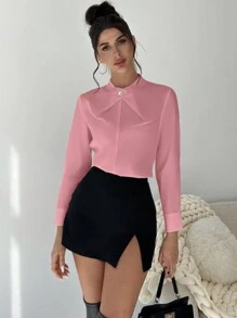 Firerie 女士优雅十字领金属装饰修身白色工作衬衫 - 粉色 - 查看 3