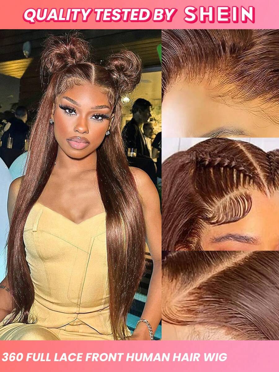 360度巧克力啡色直髮人髮蕾絲前髮片16-20英寸潮流透明蕾絲頭套假髮，帶有嬰兒發際線150%密度 - S4 - 查看 1