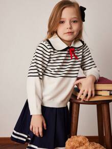 PrepCrw Young Girls Nautical Style Fitted Ribbed Knit Collared Sweater, Spring/Summer - Multicolor - View 4