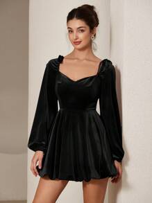 Aveloria Rosie Elegant Vintage Sweetheart Neck Bow Design Velvet Burgundy Peplum Hem Women Dress