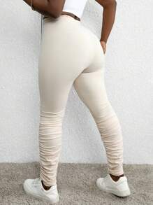 SHEIN Slayr Damen einfarbige Hose mit geraffter Taillenbanddetail, figurbetont geschnitten, geeignet für Frühling & Herbst - Khaki - Übersicht 2