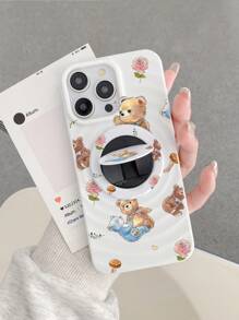 ROMWE Kawaii 2 件套卡通熊印花 Magsafe 磁性无线充电手机壳带磁性支架 - 彩色 - 查看 3