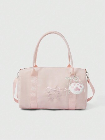 Kawaii Bolsa de viaje rosa con lazo bordado con estampado floral 84225, bolso de mano para viaje de negocios de mujer, bolso 2 en 1 convertible, bolsa de deporte y gimnasio espaciosa y ligera