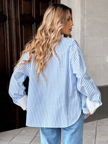 Camisa de manga larga a rayas, casual y de moda para uso diario - Azul - Ver 2