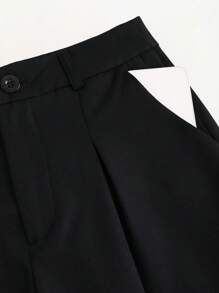 Sweetra 黑色单排扣背心、褶饰阔腿裤套装 - 黑色 - 查看 5