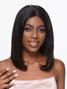 Transparent Lace Straight Blunt Cut 4 X 4 Lace Front Short Bob Wig Lace Closure Wig 150% Density Pixie Cut Natural Black Color Lace Closure Bob Wig