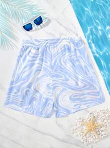 TOM & JERRY X SHEIN Shorts de plage pour hommes avec cordon de serrage à la taille et motif graphique de dessin animé