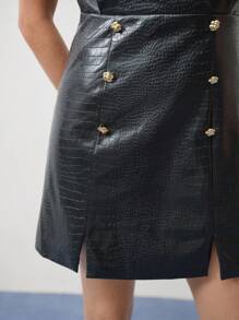 MOTF STUDIO CROCODILE EMBOSSED BUTTON DECOR DRESS