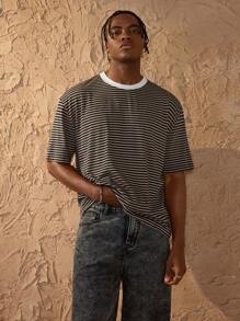 Forever 21 Men's Simple Casual Basic Striped T-Shirt With Contrast Collar - Multicolor - View 6