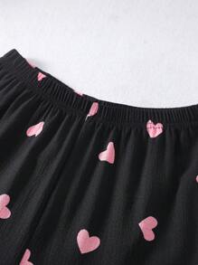 Tween Girl Pajamas For Girls, 2 Pieces Set Includes Cute Heart Print Long Pants And Long Sleeve Leisure Sleepwear - Black - View 6