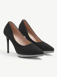 CUCCOO CHICEST Chaussures à talons hauts noires sexy et imperméables pour femmes. Plateforme avec strass et brillante, idéales pour les robes de mariée et de soirée, les fêtes et le travail formel. Escarpins à bout pointu pour la Saint-Valentin