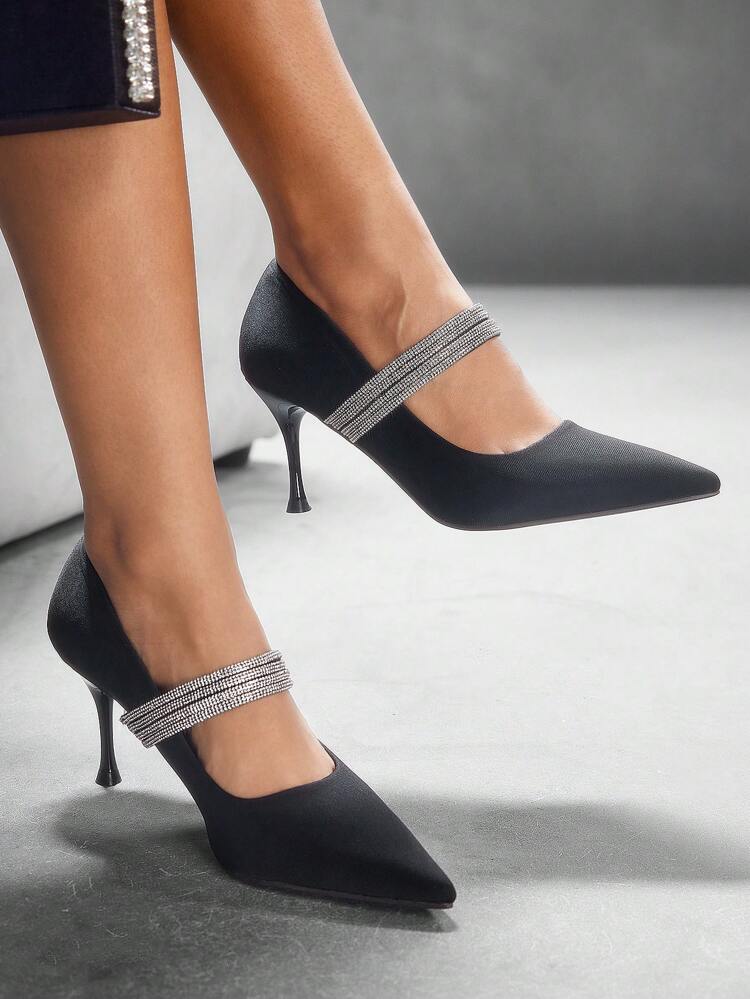 CUCCOO SZL Women's Fashionable Pointed Toe High Heel Pumps With Rhinestone Decor Valentine's Day