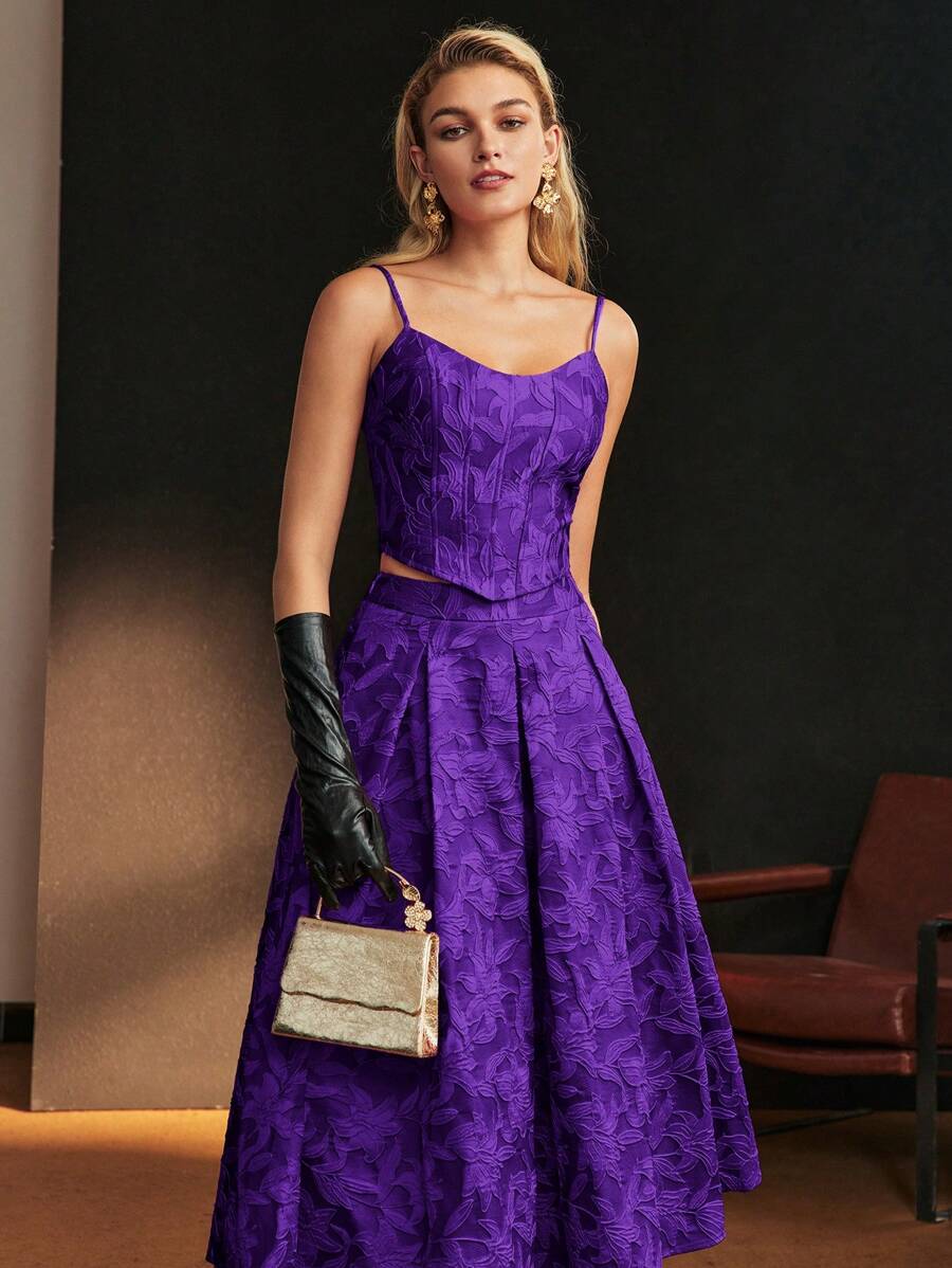 MOTF Soiréza FLORAL JACQUARD BONED CAMI TOP - Purple - View 1