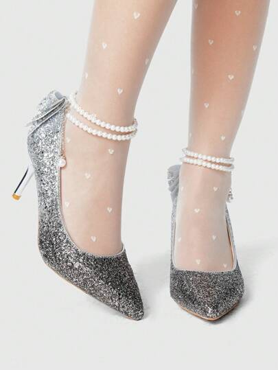 Tacones altos plateados para mujer, zapatos de tacón con gradiente de cristales de ríncones, brillos para novia, boda, vestido formal, oficina, fiesta, punta afilada, bombas para el Día de San Valentín