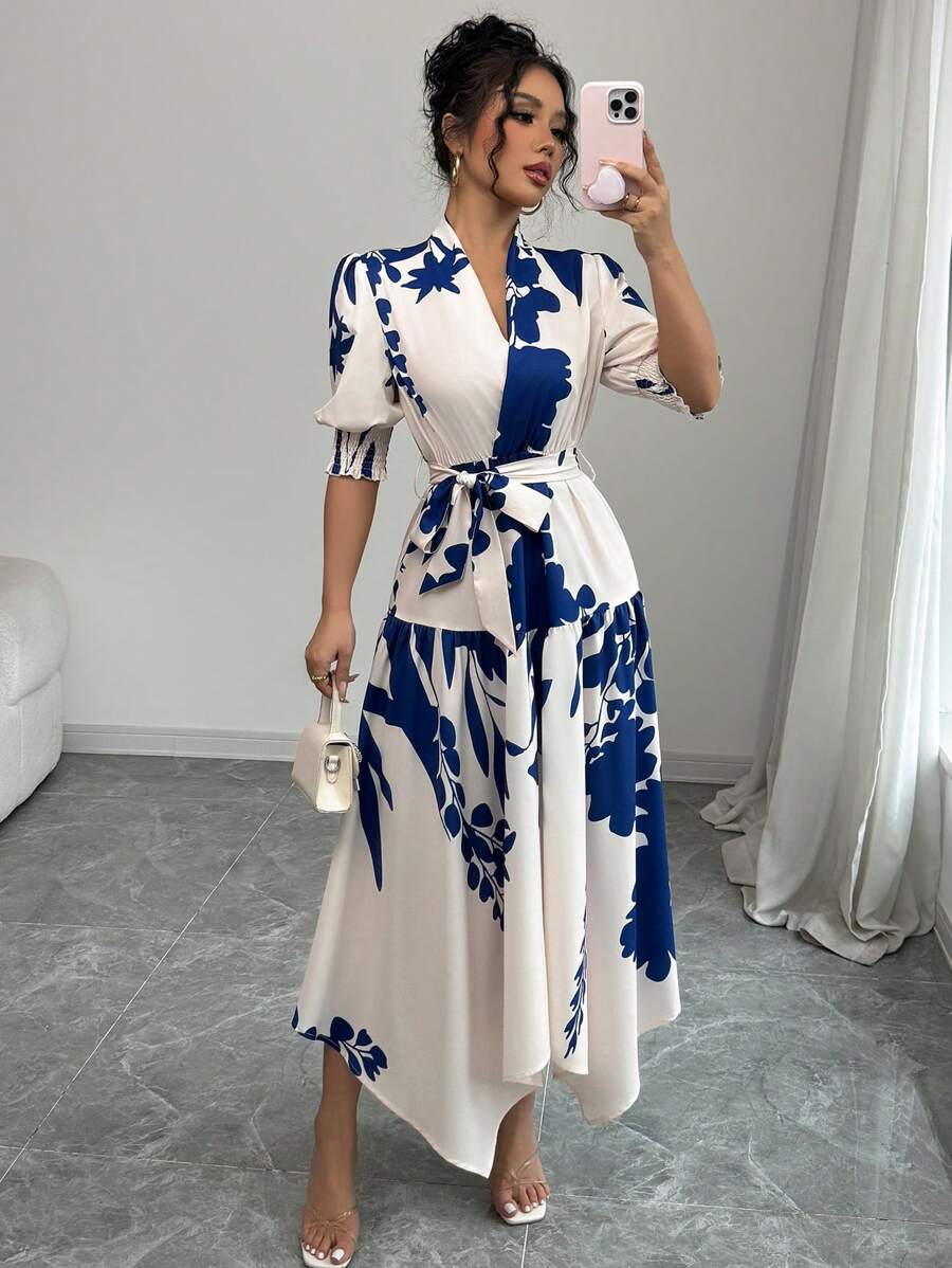 Chiquease Women's Floral Print Wrap V-Neck Elegant Long Dress - Multicolor - View 1