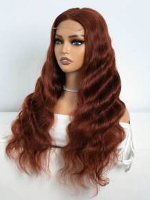 紅棕色薑色人髮身波花邊鬆緊帶中分4X4閉合鬆波花邊假髮 - S33D - 查看 4