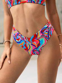 Vivid Eden Women's Marble Print Asymmetric Waistband Sexy Bikini Bottom For Summer Beach Vacation - Multicolor - View 7