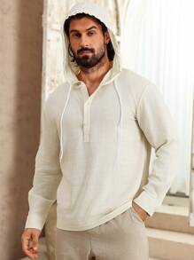Manfinity Nomadique sweat-shirt à capuche casual à manches longues, boutons et demi-patte, couleur unie, automne pour hommes