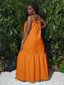 Slaydiva 度假优雅宽松细肩带露背多层拼接女式连衣裙，M 码