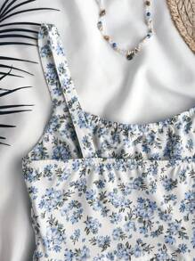 SHEIN Leap Crew Teen Girls , Elegant, Beach Vacation Holiday Strap Dress, Blue And White Color, Suitable For Spring/Summer, Valentine's Day, Clean Girl Style - Blue and White - View 7