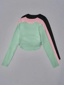 SHEIN LUNE 3 件套女士休闲纯色圆领长袖 T 恤套装