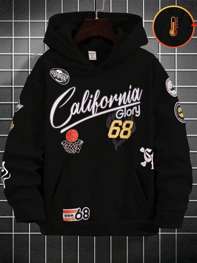 Tween Boys Red Letter Basketball Graphic Pullover Fleece Hoodie, Street Casual Style